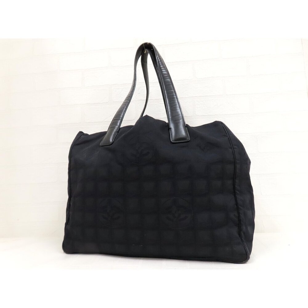CHANEL Travel Line Calf Leather Leather Tote Bag Black Gold Hardware Coco